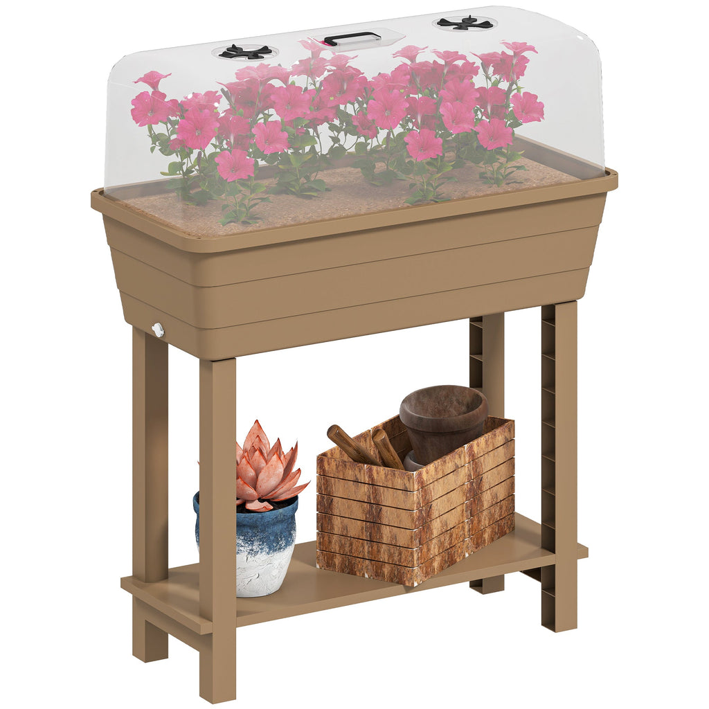 41L Self-Watering Raised Garden Bed with Lid and Shelf, Brown