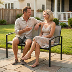 2 Seater Metal Garden Bench with Texteline Seat, Grey
