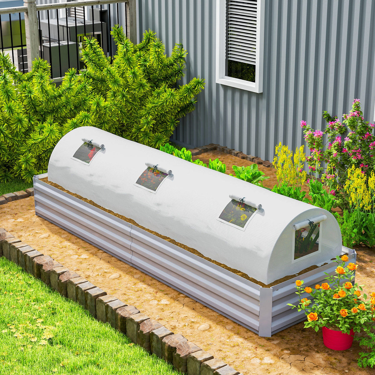 10' x 3' x 2' Portable Mini Greenhouse with 5 Mesh Windows, White