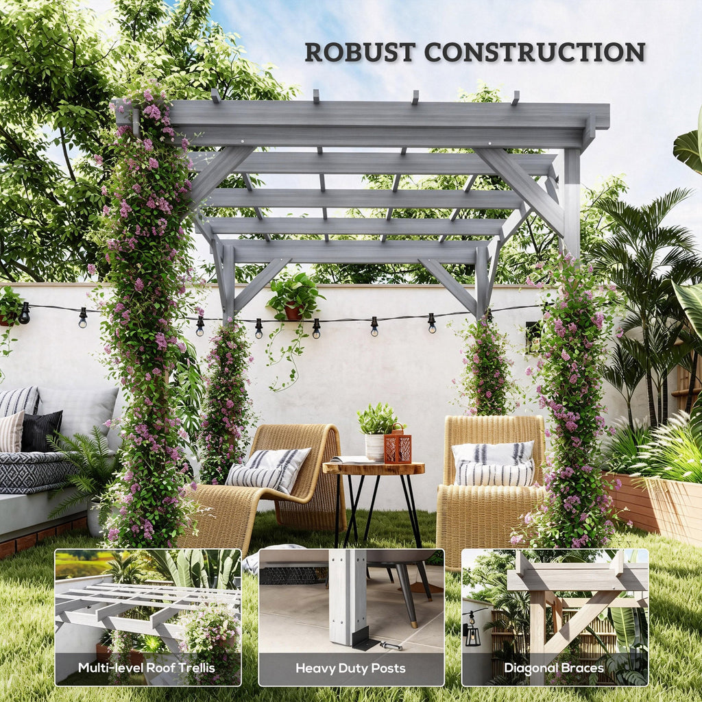 PerArbor 2 x 2m Wooden Pergola Kit with Stable Frame for Climbing Vines, Grey