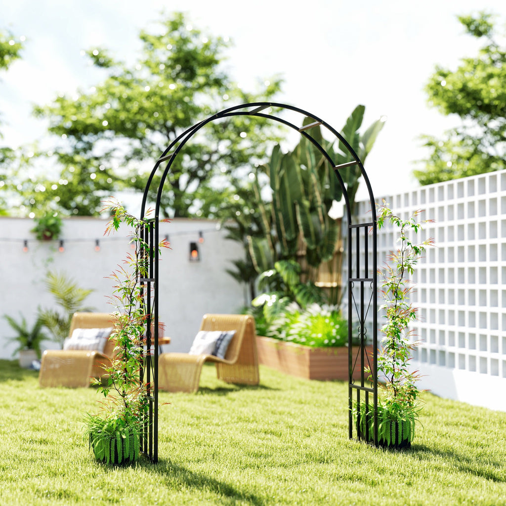 7.3ft Steel Garden Arch Trellis for Climbing Plants Roses Wisteria Vines, Black
