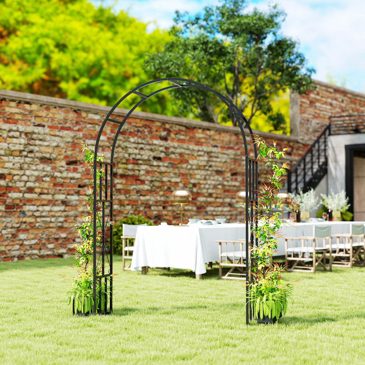 7.3ft Steel Garden Arch Trellis for Climbing Plants Roses Wisteria Vines, Black