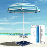 6 ft Portable Beach Umbrella with Foldable Table and Cup Holders, Dark Blue