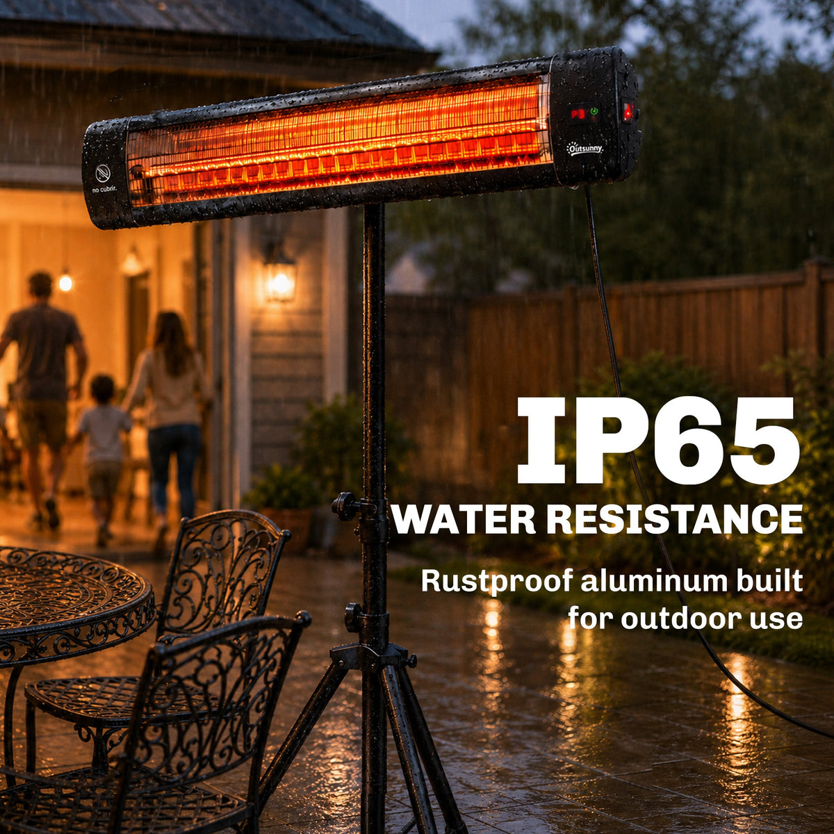 2500 W Infrared Patio Heater with Adjustable Tripod, IP65, 3 Heat Levels, Black