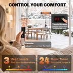 2500 W Infrared Patio Heater with Adjustable Tripod, IP65, 3 Heat Levels, Black