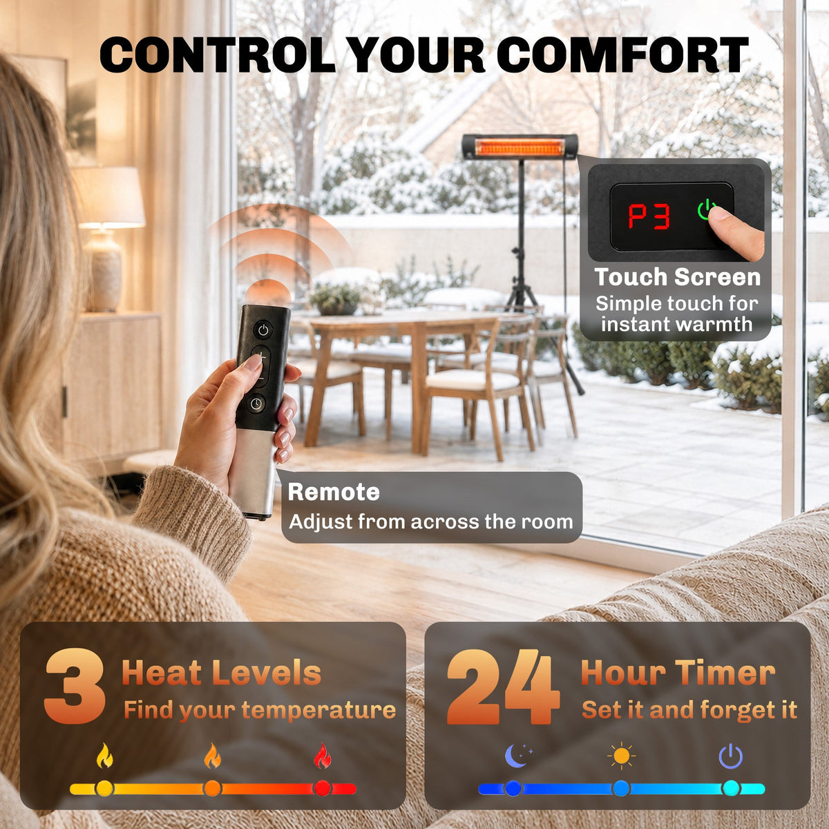 2500 W Infrared Patio Heater with Adjustable Tripod, IP65, 3 Heat Levels, Black