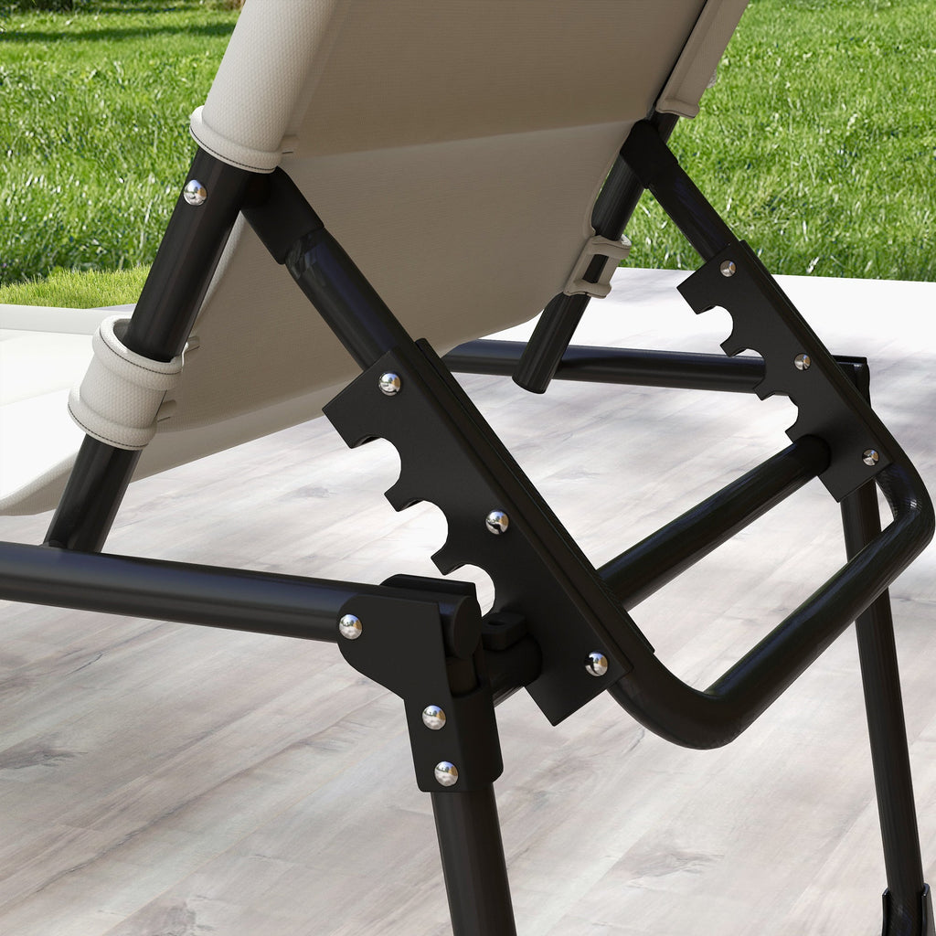 2-Piece Outdoor Lounge Chairs with Sunshade and Pillow, Cream White