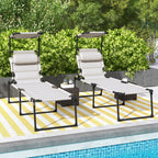 2-Piece Outdoor Lounge Chairs with Sunshade and Pillow, Cream White