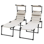 2-Piece Outdoor Lounge Chairs with Sunshade and Pillow, Cream White