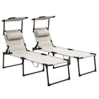 2-Piece Outdoor Lounge Chairs with Sunshade and Pillow, Cream White