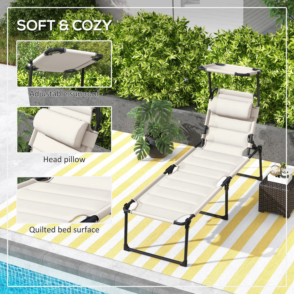 2-Piece Outdoor Lounge Chairs with Sunshade and Pillow, Cream White