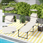 2-Piece Outdoor Lounge Chairs with Sunshade and Pillow, Cream White