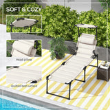 2-Piece Outdoor Lounge Chairs with Sunshade and Pillow, Cream White