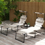 2-Piece Outdoor Lounge Chairs with Sunshade and Pillow, Cream White