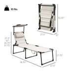 2-Piece Outdoor Lounge Chairs with Sunshade and Pillow, Cream White