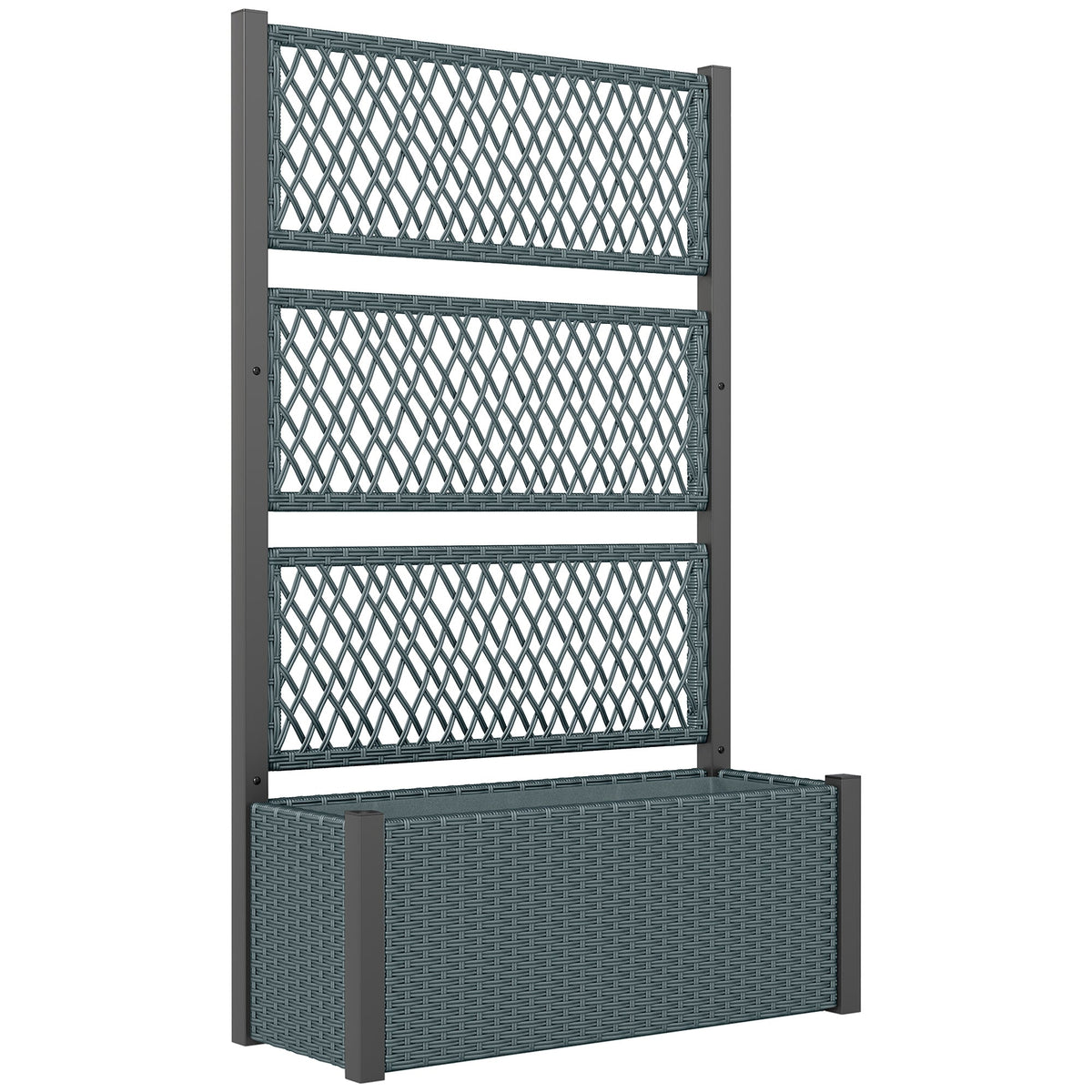 58" Wicker Outdoor Planter with Trellis and Privacy Screen, Dark Grey