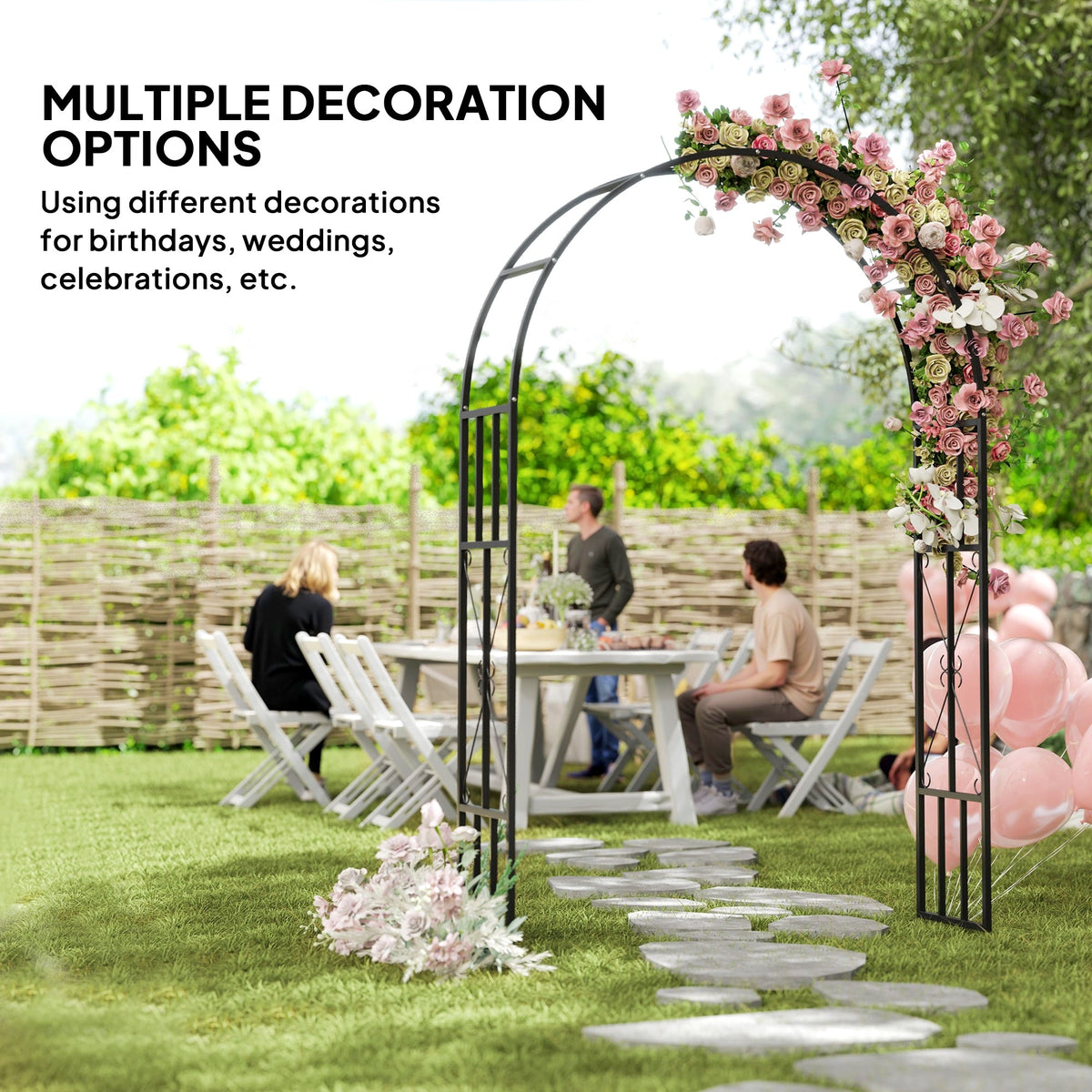 7.3ft Steel Garden Arch Trellis for Climbing Plants Roses Wisteria Vines, Black