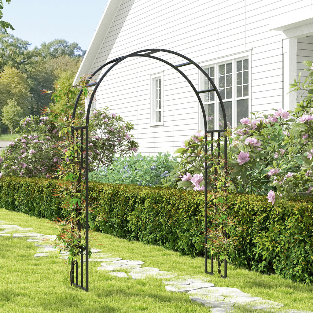 7.3ft Steel Garden Arch Trellis for Climbing Plants Roses Wisteria Vines, Black