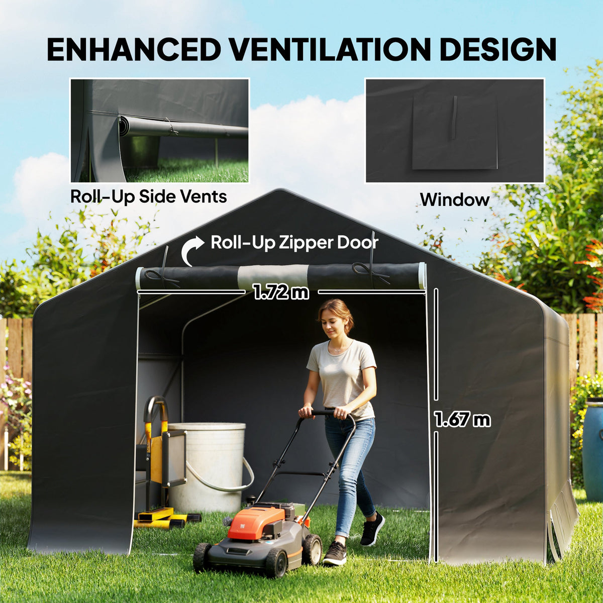 10' x 10' Portable Storage Shed with Roll-up Door, Dark Grey