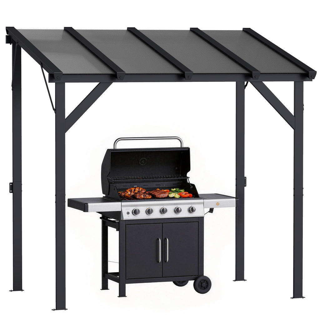 8' x 5' Hardtop Grill Gazebo with Polycarbonate Roof and Steel Frame, Wall-Mounted