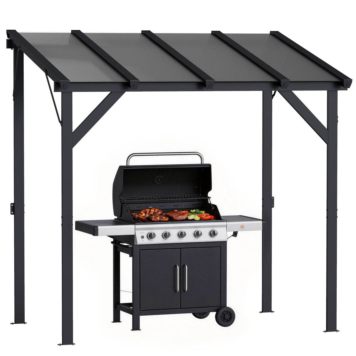 8' x 5' Hardtop Grill Gazebo with Polycarbonate Roof and Steel Frame, Wall-Mounted