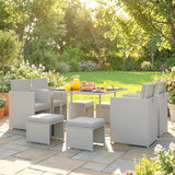 8 Seater Rattan Cube Garden Dining Set with Cushions, Light Grey