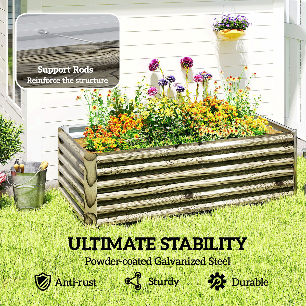 6' x 3' x 2' Galvanized Raised Garden Bed for Vegetables, Light Wood Effect