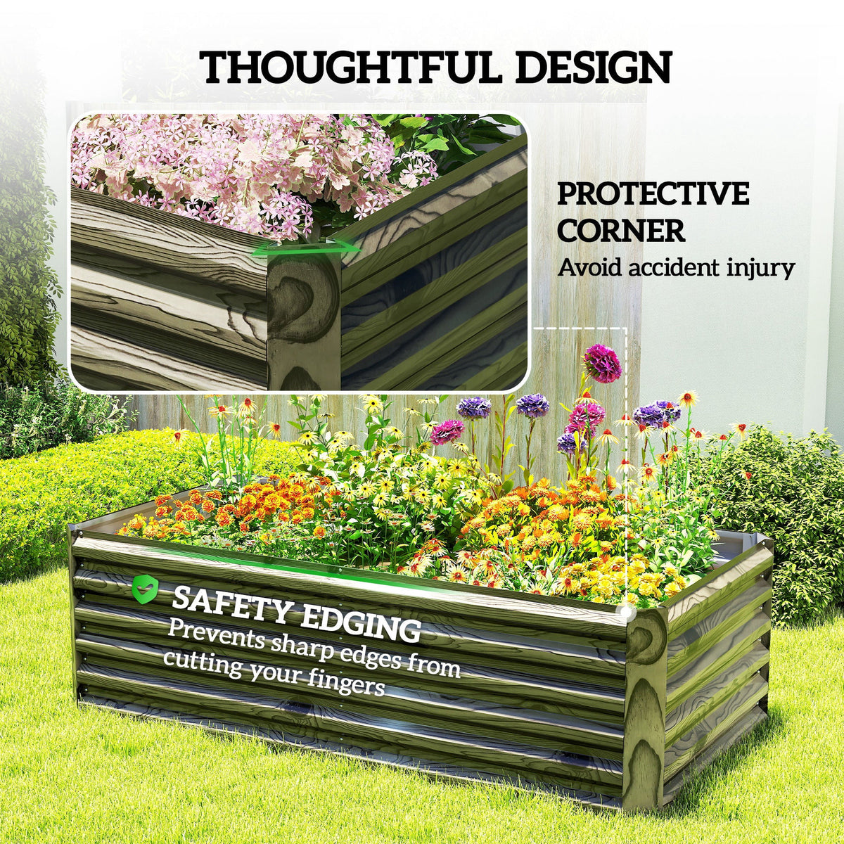 6' x 3' x 2' Galvanized Raised Garden Bed for Vegetables, Light Wood Effect