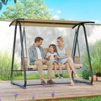 3 Seater Garden Swing Chair with Tilting Canopy and Zipped Cushions, Sand Brown