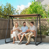3 Seater Garden Swing Chair with Tilting Canopy and Zipped Cushions, Sand Brown