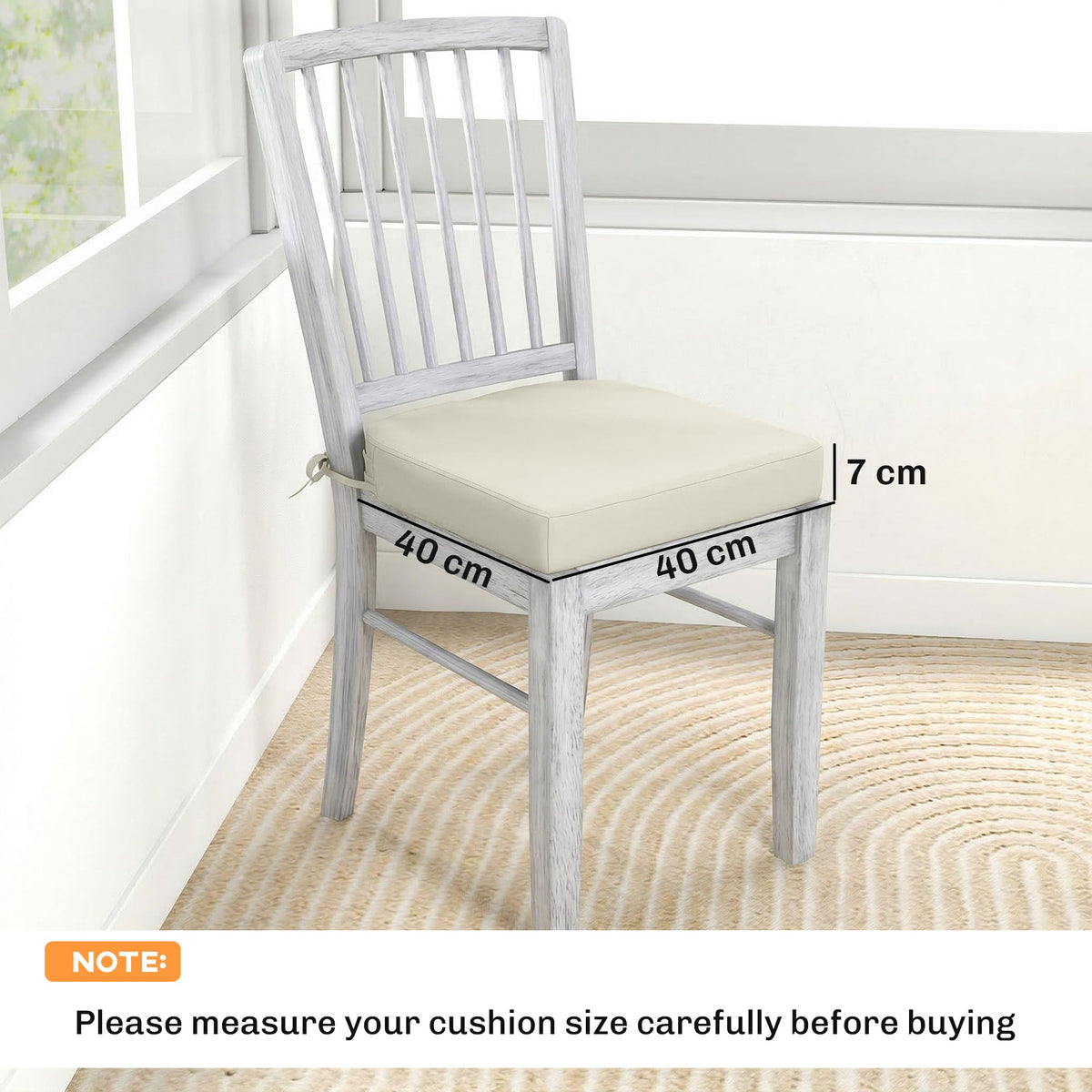 Set of 2 Outdoor Chair Seat Cushions, 40 x 40 cm, Cream White