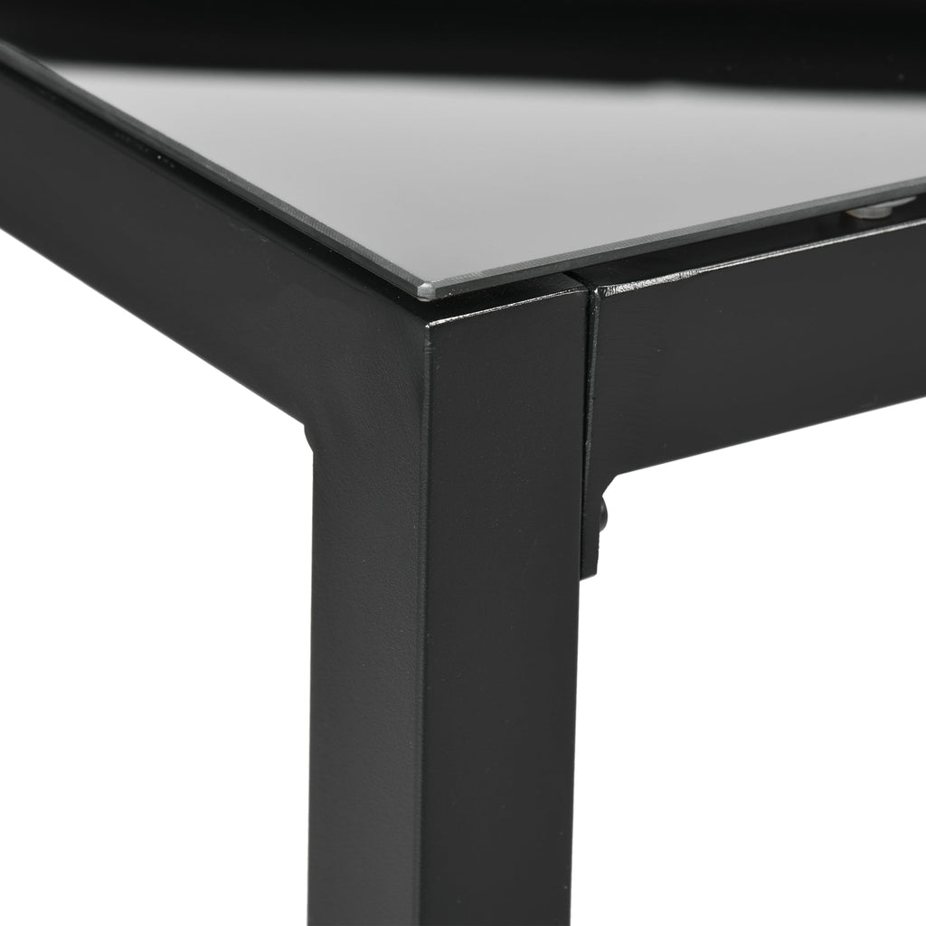 70.9" Rectangular Outdoor Dining Table with Tempered Glass Top, Black