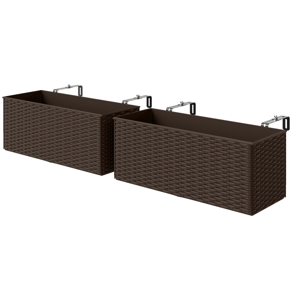 2 Pack 20" Railing Planter Boxes with Hooks and Drainage, Brown