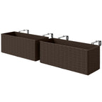 2 Pack 20" Railing Planter Boxes with Hooks and Drainage, Brown