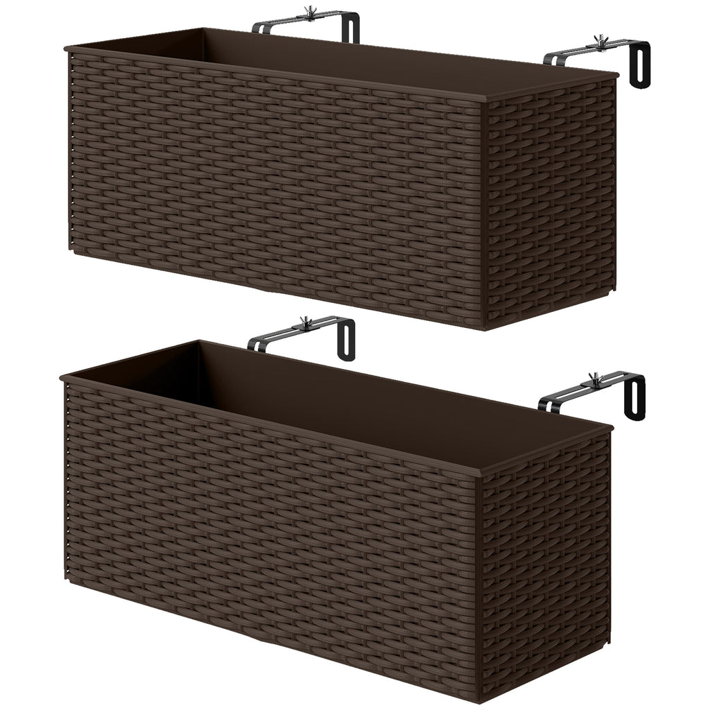 2 Pack 20" Railing Planter Boxes with Hooks and Drainage, Brown