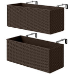2 Pack 20" Railing Planter Boxes with Hooks and Drainage, Brown