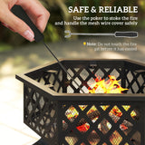 28" Outdoor Fire Pit Grill with Cooking Grate, Fire Poker and Spark Screen Lid