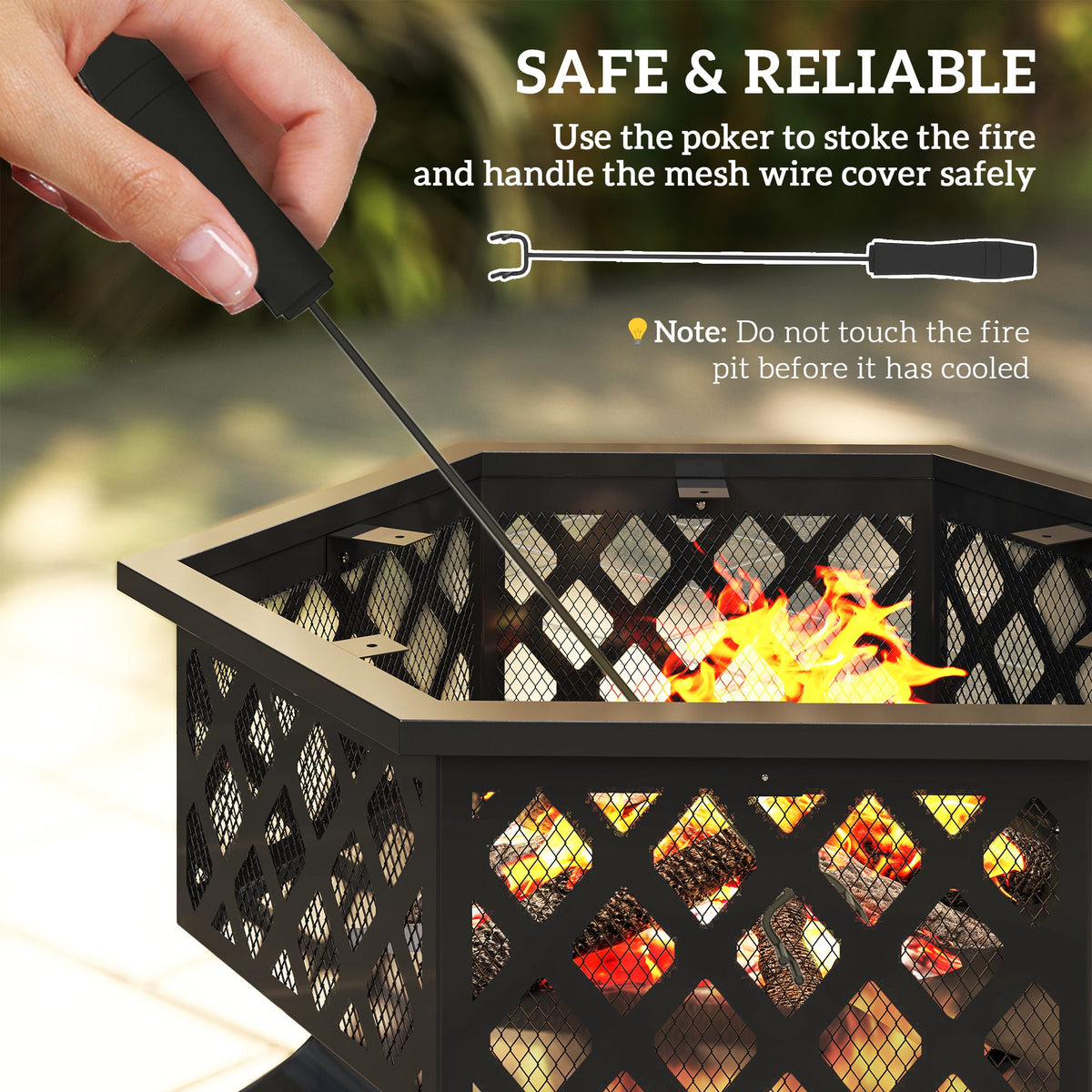 28" Outdoor Fire Pit Grill with Cooking Grate, Fire Poker and Spark Screen Lid