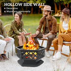 28" Outdoor Fire Pit Grill with Cooking Grate, Fire Poker and Spark Screen Lid