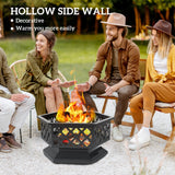 28" Outdoor Fire Pit Grill with Cooking Grate, Fire Poker and Spark Screen Lid