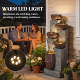 51.2" 5-Tier Water Fountain with LED Lights and Adjustable Flow, Gray/Brown