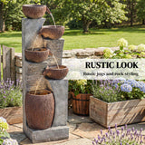 51.2" 5-Tier Water Fountain with LED Lights and Adjustable Flow, Gray/Brown