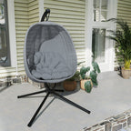 Hanging Egg Chair, Outdoor Indoor Swing Chair with Stand, Folding Basket and Thickened Cushion for Patio, Garden, Balcony, Grey
