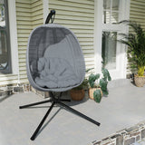 Hanging Egg Chair, Outdoor Indoor Swing Chair with Stand, Folding Basket and Thickened Cushion for Patio, Garden, Balcony, Grey