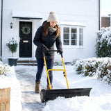 Heavy Duty Metal Snow Pusher with Wheels, 5-level Handle, 29in x 16.5in, Yellow