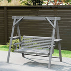 3 Seater Wooden Garden Swing Seat with Side Tables, Dark Grey