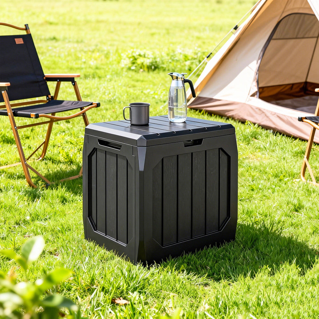 32 Gallon Plastic Deck Box with Handles, Black