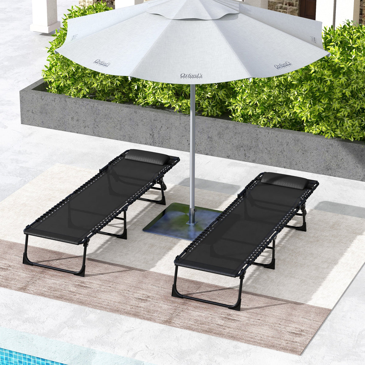 2-Piece Folding Chaise Lounge Set for Poolside or Beach, Black