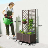 56.3" Self-Watering Planter Box with Trellis and Wheels, Brown