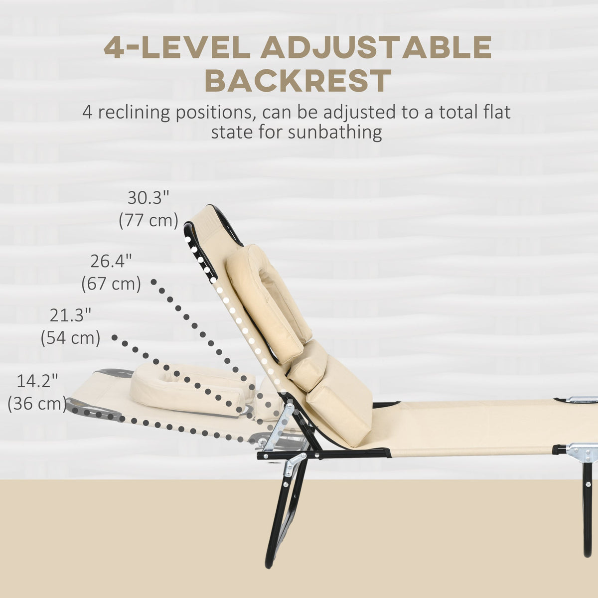 2pcs Adjustable Outdoor Lounge Chairs with Face Hole, Beige